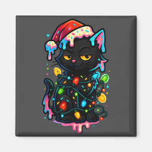 Íman Gato Preto Sorvete de Natal Chapéu de Papai Noel F