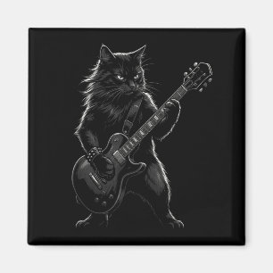 Íman Gato Preto Tocando Guitarra Elétrica Rocker Gótico