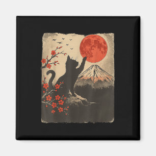 Íman Gato Preto Vintage Retro Japão Arte Tema Japonês