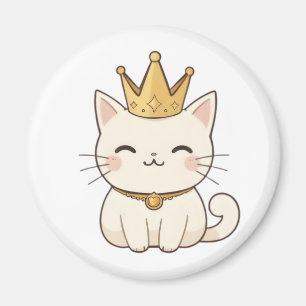 Íman Gato Real com Coroa Dourada Design Kawaii