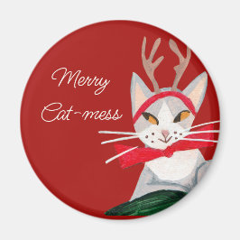 Íman Gato retrô fofo - bagunça no Natal vermelho
