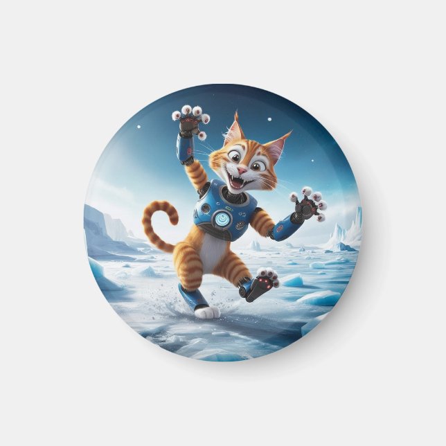 Íman Gato robô amigável em outro planeta gelado (Frente)