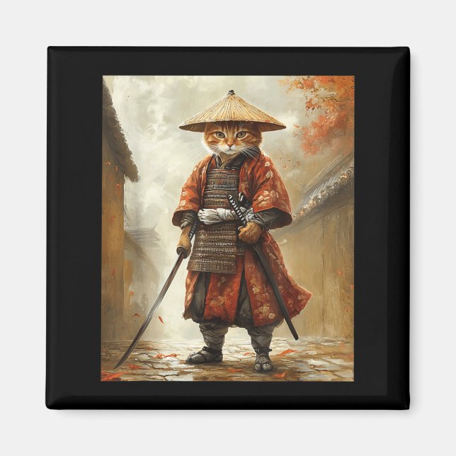 Íman Gato Samurai Japão Japonês Gráfico Engraçado (Frente)