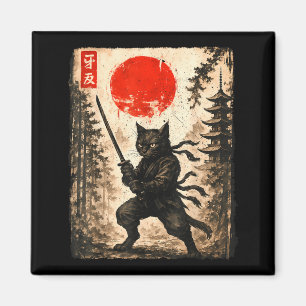 Íman Gato Samurai Japonês Gráfico Anime Masculino