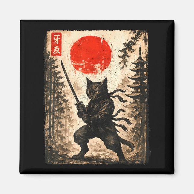 Íman Gato Samurai Japonês Gráfico Anime Masculino  (Frente)