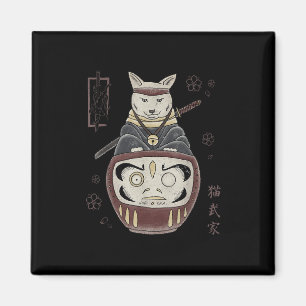 Íman Gato Samurai Ninja Japonês Sobre Daruma Tradiciona