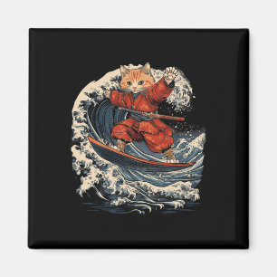 Íman Gato Samurai Surfando Grande Onda Ronin Katana