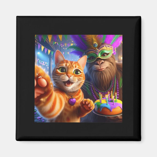 Íman Gato selfie engraçado do Mardi Gras com citação do (Frente)