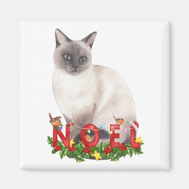 Íman Gato Siamês de Natal Aquarela   (Frente)