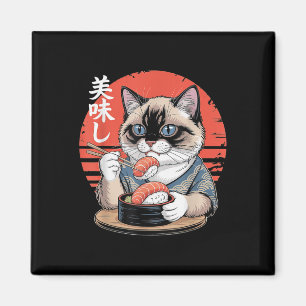 Íman Gato Siamês Japonês Comendo Sushi Kawaii Anime Cat