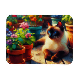 Íman Gato Siames no Jardim Pintura a Óleo