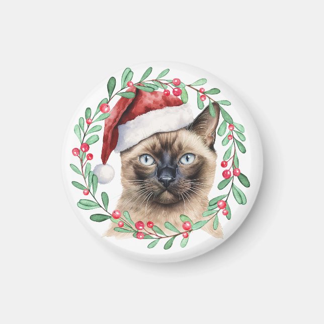 Íman Gato Siamês temático de Natal para Cat Lover (Frente)