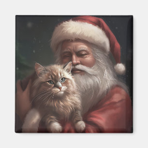 Íman Gato Siberiano com Papai Noel Natal Festivo