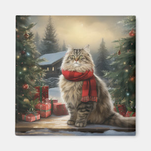 Íman Gato Siberiano no Natal da Neve