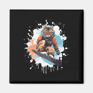 Íman Gato Snowboard Animal Snowboard Engraçado Para Hom
