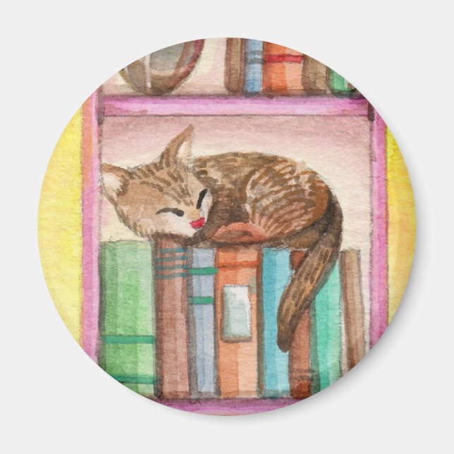 Íman Gato Sonolento na estante (Frente)