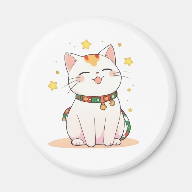 Íman Gato Sortudo com Estrelas Design Kawaii (Frente)
