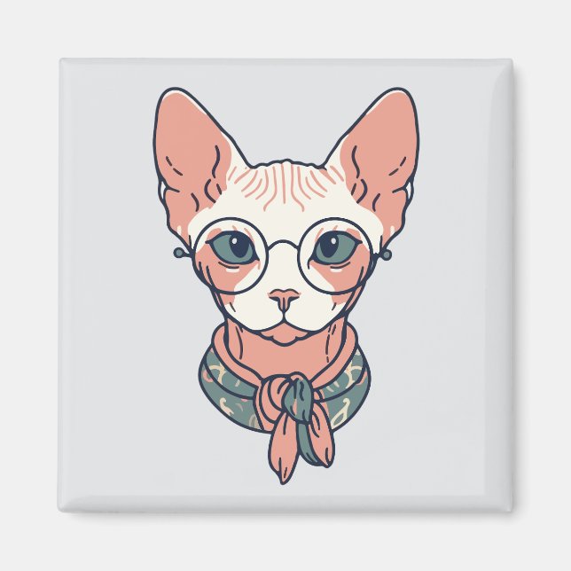 Íman Gato Sphynx sem pelos usando óculos (Frente)
