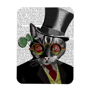 Íman Gato Steampunk - Chapéu Superior e óculos amarel