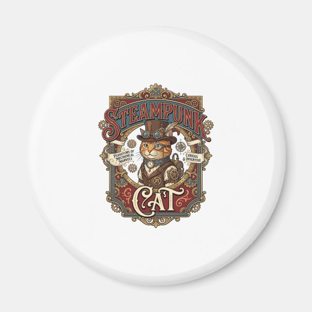 Íman Gato Steampunk Vintage Steampunk Gato (Frente)