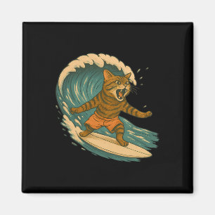 Íman Gato Surfista Praia Divertida Gato Retro Na Pranch