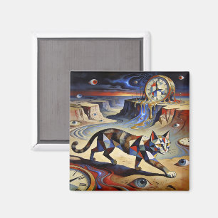 Íman Gato Surrealista Relógios Derretendo Inspirado em