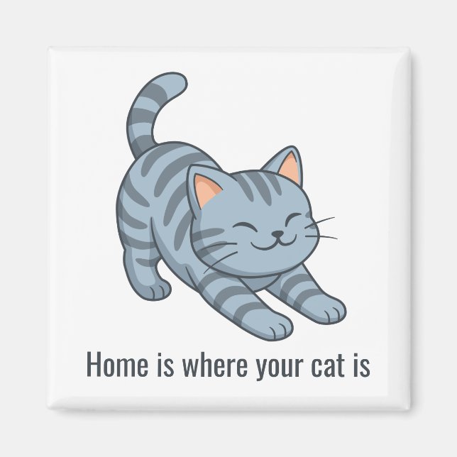 Íman Gato Tabby Cinza Esticando Texto Personalizado (Frente)