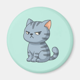 Íman Gato Tabby Cinza Mal-Humorado no Verde