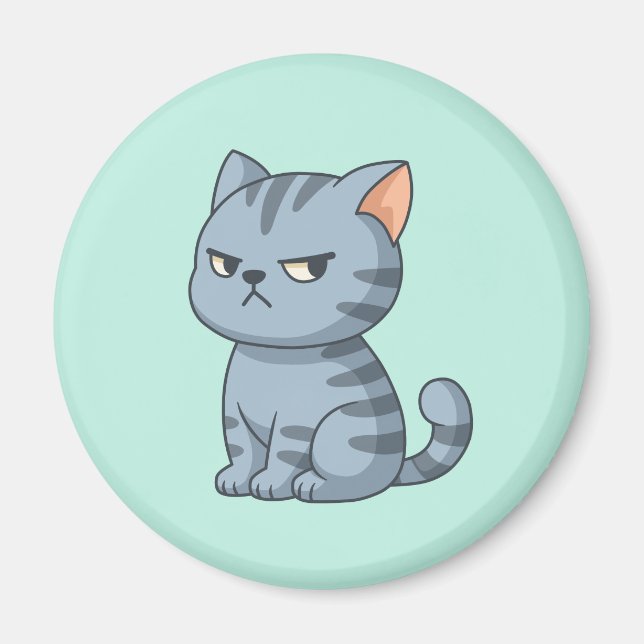 Íman Gato Tabby Cinza Mal-Humorado no Verde (Frente)
