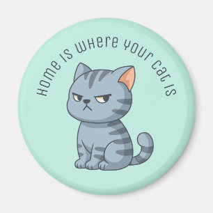 Íman Gato Tabby Cinza Mal-humorado Texto Personalizado