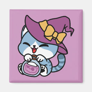 Íman Gato Tabby de Halloween – Arte de Chapéu de Bruxa