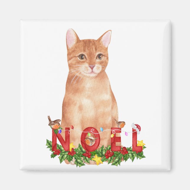 Íman Gato Tabby de Natal Aquarela  (Frente)