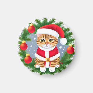 Íman Gato Tabby Fofo com Fantasia de Papai Noel