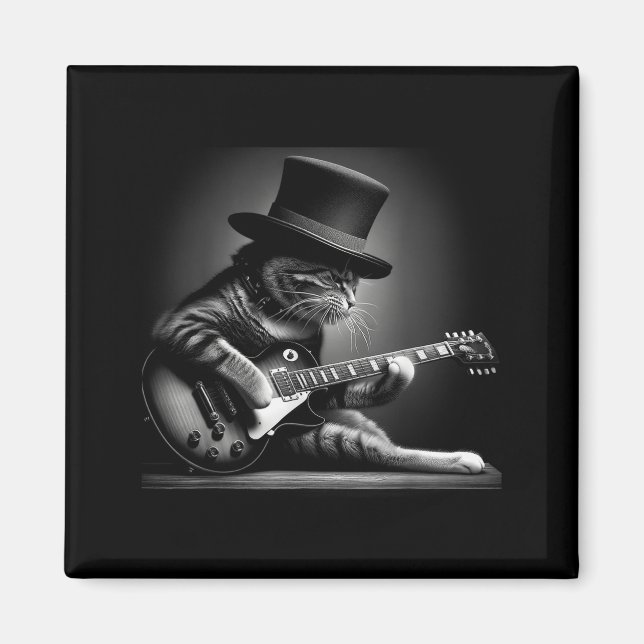 Íman Gato Tocando Guitarra - Música de Rock Divertida G (Frente)