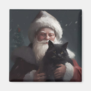 Íman Gato Tuxedo com Papai Noel Natal Festivo