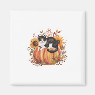 Íman Gato Tuxedo de Abóbora de Outono Flor de Girassol