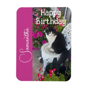 Íman Gato Tuxedo Gatos e Flores Nome das Meninas Aniver