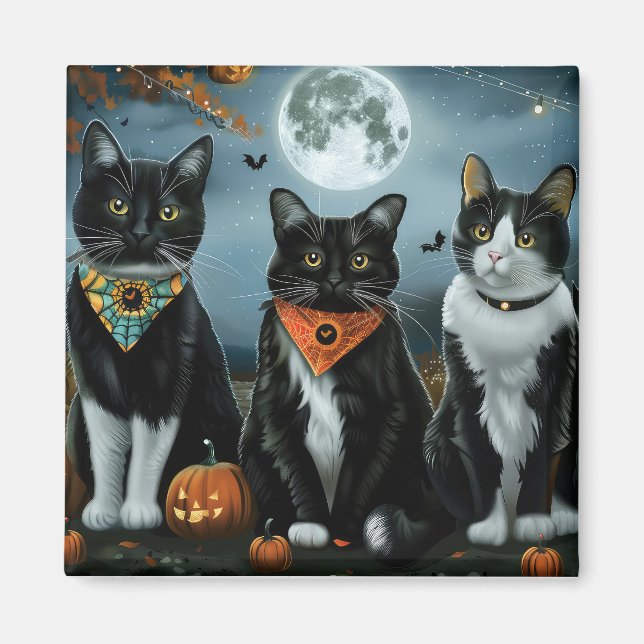 Íman Gato Tuxedo Halloween Assustador (Frente)