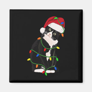 Íman Gato Tuxedo Miau Papai Noel Tuxie Luzes da Árvore
