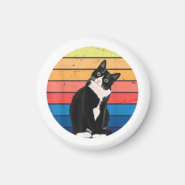 Íman Gato Tuxedo Presente Cores Retro para Amantes de A (Frente)
