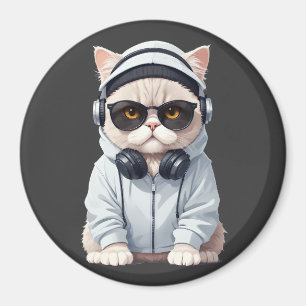 Íman Gato Vestindo Hoodie Engraçado Caráter Animal Lega