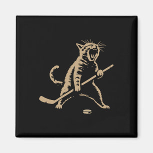 Íman Gato Vintage Engraçado Jogando Disco de Hóquei no