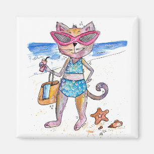 Íman Gato Whimsical Bonito na Praia