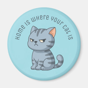 Íman Gato Xadrez Cinza Mal-Humorado Texto Personalizado