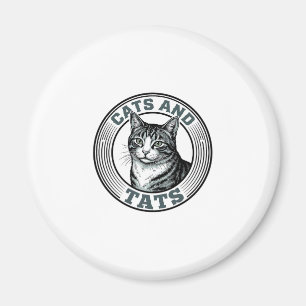 Íman Gatos Antigos e Tatuagens Gravação Design de Gato_