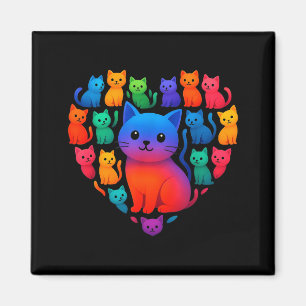 Íman Gatos Arco-íris Coloridos Coração Dia dos Namorado