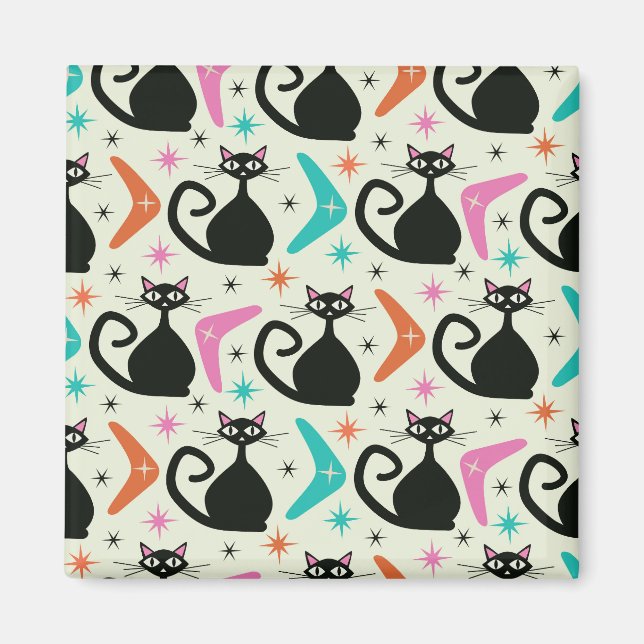 Íman Gatos Atômicos Pretos de meio século com Bomerangu (Frente)