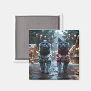 Íman Gatos Azul Russo Natal Neve Férias