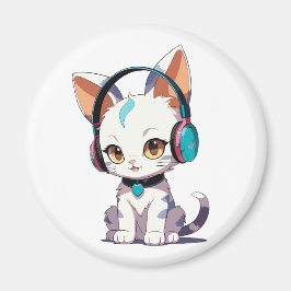 Íman Gatos bonitos com Fones de ouvido