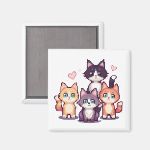 Íman Gatos Coloridos Pixelados Brancos